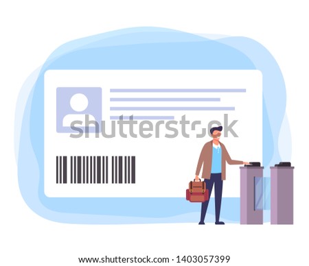 Student man character pass with personal school smart card. Vector flat graphic design isolated illustration