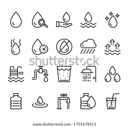 Water line simple pictogram isolated icon symbol set collection. Vector flat cartoon graphic design illustration