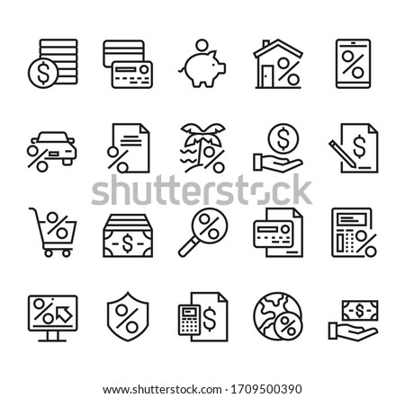 Credit and loan banking financial line simple icon isolated set. Vector graphic design concept