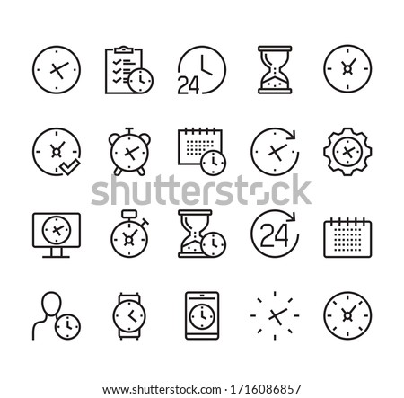 Time clock line icon isolated set. Vector graphic design illustration