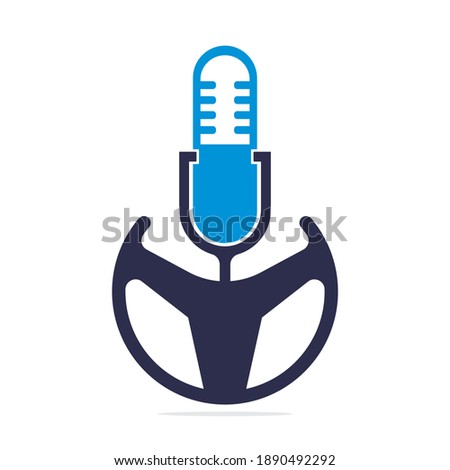 Podcast drive vector template design. Steering wheel and podcastvector icon.