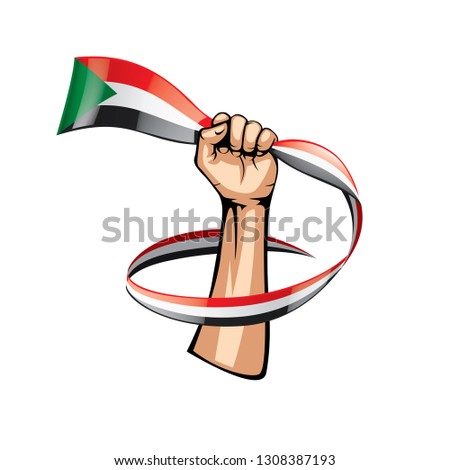 Sudan flag and hand on white background. Vector illustration