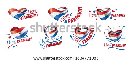 National flag of the Paraguay in the shape of a heart and the inscription I love Paraguay. Vector illustration