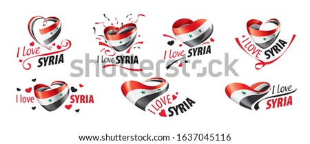 National flag of the Syria in the shape of a heart and the inscription I love Syria. Vector illustration