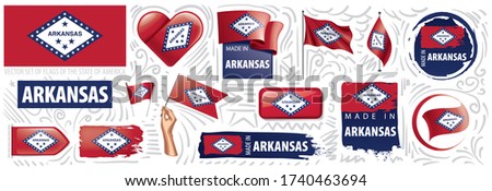 Vector set of flags of the American state of Arkansas in different designs