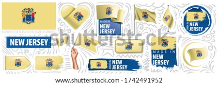 Vector set of flags of the American state of New Jersey in different designs