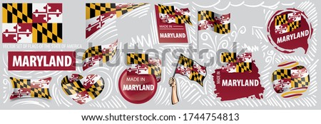 Vector set of flags of the American state of Maryland in different designs