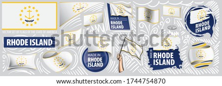 Vector set of flags of the American state of Rhode island in different designs