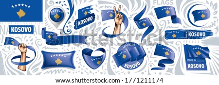 Vector set of the national flag of Kosovo in various creative designs