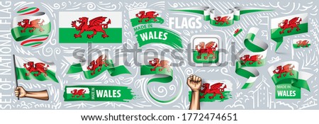 Vector set of the national flag of Wales in various creative designs