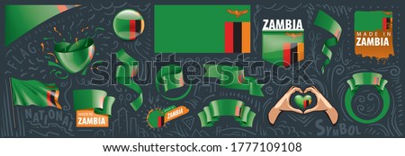 Vector set of the national flag of Zambia in various creative designs