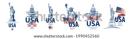 Vector set of signs of the Statue of Liberty and the White House of the United States