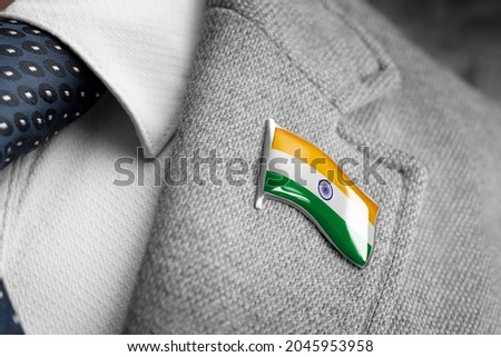 Metal badge with the flag of India on a suit lapel ストックフォト © 