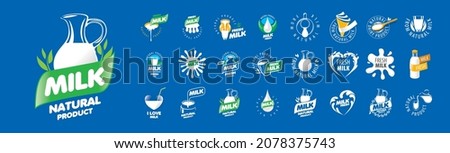 A set of vector Milk logos on a blue background