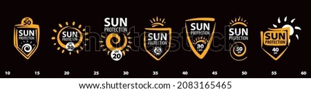 A set of vector logos Sun protection on a black background
