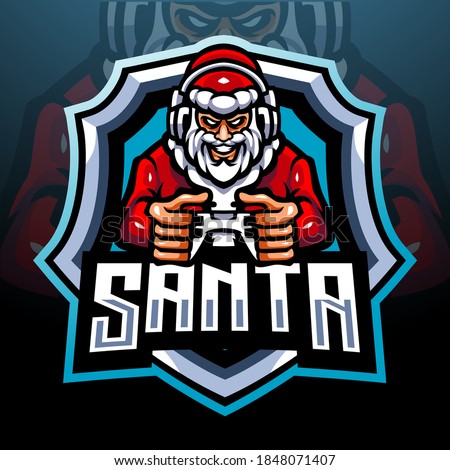 Santa gamer mascot. esport logo design