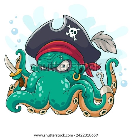 Cartoon octopus wearing a pirate hat