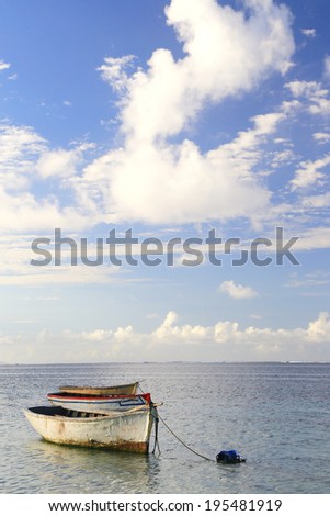 Group of boats floating on calm ocean, Mauritius