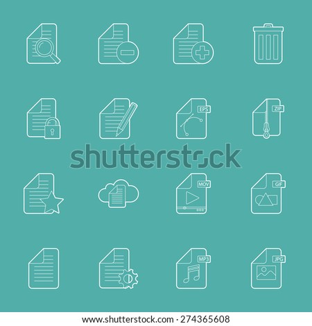 Files and documents thin lines icons set vector graphic illustration