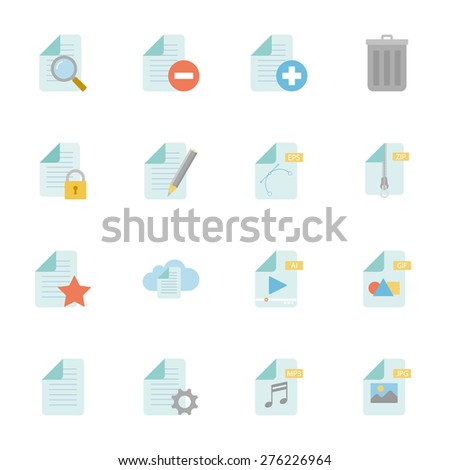 Files and documents color flat icons set vector graphic illustration