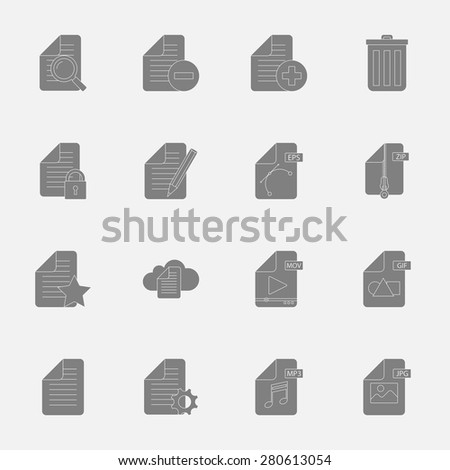 Files and documents silhouettes icons set vector graphic illustration