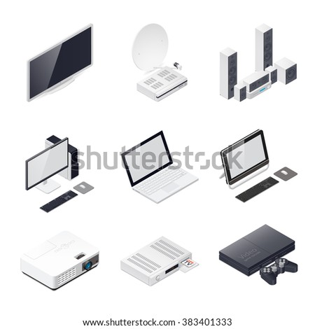 Home entertainment devices isometric icon vector graphic illustration