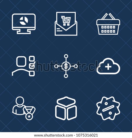Premium set with outline icons. Such as sign, shop, money, cube, discount, time, template, list, label, purchase, plan, square, management, sale, add, internet, personal, online, check, market, graph