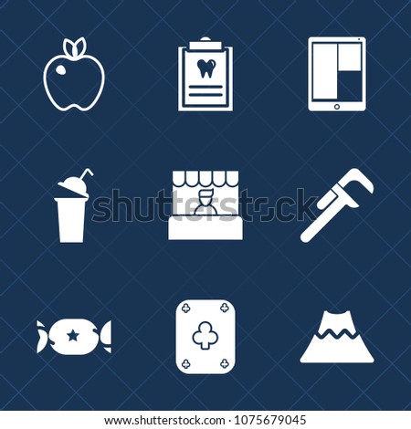 Premium set with fill icons. Such as sweet, dental, medical, cup, reparation, doctor, lollipop, market, nature, grocery, organic, healthy, crater, computer, tool, dentist, store, leaf, fruit, laptop