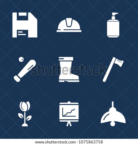 Premium set with fill icons. Such as business, bulb, floral, internet, baseball, spanner, hard, helmet, hammer, electricity, footwear, safety, sign, disk, fashion, printer, engineer, liquid, sport