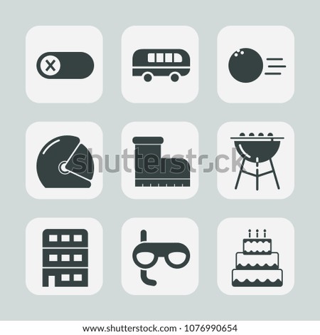 Premium set of fill icons. Such as off, travel, transport, city, pin, rider, speed, scuba, biker, dessert, control, power, energy, sweet, style, ball, switch, bus, electricity, mask, grill, bowling