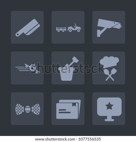 Premium set of fill icons. Such as truck, tie, cutlery, camera, play, transportation, silverware, plane, file, flight, bow, sign, shipping, security, travel, trip, kitchen, document, transport, fork