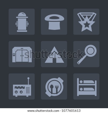 Premium set of fill icons. Such as cap, travel, food, emergency, pan, safety, sign, fire, arrow, cooking, down, kitchen, media, camp, plate, ribbon, building, lift, child, elevator, water, hat, object