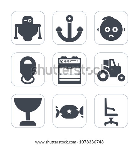 Premium fill icons set on white background . Such as location, agriculture, armchair, baby, android