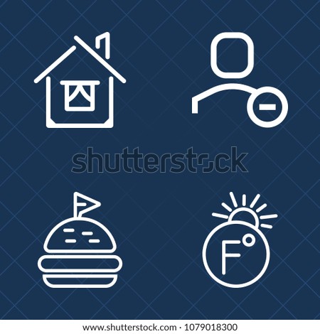 Premium set of outline vector icons. Such as modern, celsius, cheese, degree, building, food, architecture, delete, scale, home, lunch, bread, avatar, lettuce, snack, thermometer, account, housing