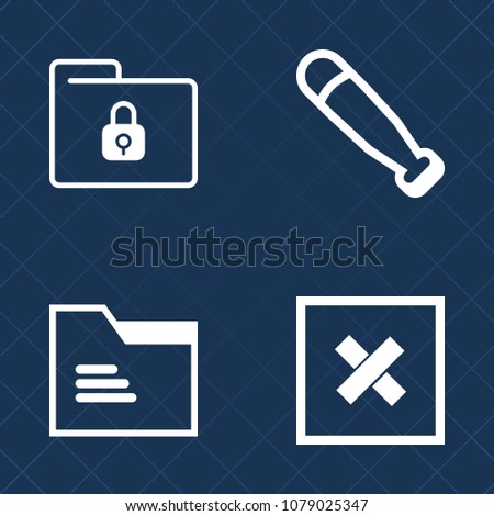 Premium set of outline vector icons. Such as door, document, bat, competition, league, protect, template, padlock, secure, open, data, safe, sign, empty, security, lock, safety, game, background, play