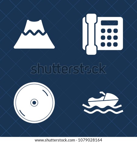 Premium set of fill vector icons. Such as disc, compact, record, ship, mobile, connection, dvd, computer, sound, volcano, marine, call, service, active, transportation, music, shipping, cd