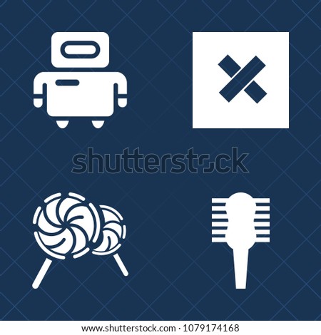 Premium set of fill vector icons. Such as door, fashion, white, dessert, hairstyle, candy, digital, care, hairbrush, robot, business, closed, mechanical, computer, cyborg, android, comb, futuristic