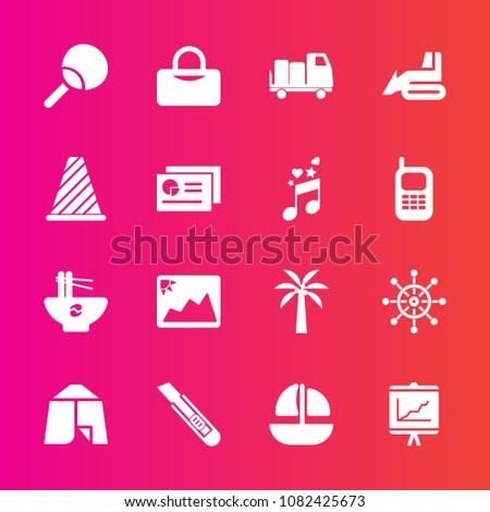 Premium set with fill vector icons. Such as adventure, sea, frame, tennis, cutter, truck, vessel, nautical, sport, road, outdoor, document, table, rudder, bowl, picture, construction, industry, wheel