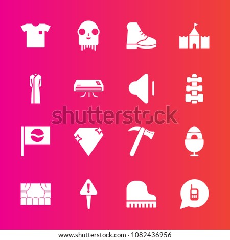 Premium set with fill vector icons. Such as equipment, travel, japanese, spanner, mark, monster, female, dress, boot, phone, decoration, easter, tower, fiction, hammer, telephone, spring, piano, new