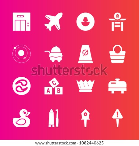 Premium set with fill vector icons. Such as exclamation, flight, avatar, sign, house, royal, bird, nest, modern, danger, travel, education, hygiene, spring, water, child, toothpaste, luxury, plane