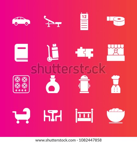Premium set with fill vector icons. Such as hydrant, adhesive, safety, fitness, healthy, kitchen, left, cradle, office, sticky, reminder, oil, family, dinner, restaurant, olive, child, move, table