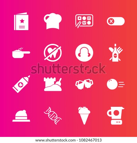 Premium set with fill vector icons. Such as beer, dessert, dna, tower, favorite, mixer, hat, sport, chef, cream, kitchen, alcohol, pot, pin, clothing, hygiene, bar, clean, favour, chinese, off, fun