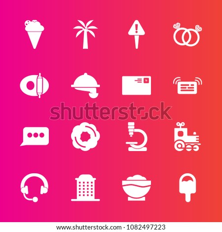 Premium set with fill vector icons. Such as ring, food, sweet, message, headphone, restaurant, city, science, music, cake, ice, speech, pan, danger, train, locomotive, dessert, engagement, romance, 