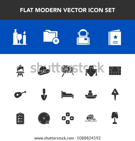 Modern, simple vector icon set with cosmos, lamp, astronaut, android, sweet, lollipop, art, artist, cosmonaut, favour, glass, table, alcohol, wine, drink, tool, candy, business, file, document icons