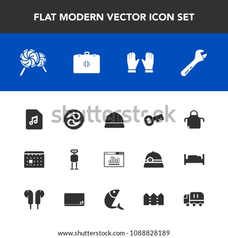 Modern, simple vector icon set with kamon, calendar, food, tool, sound, health, technology, spanner, japanese, business, robot, emergency, cargo, japan, key, apron, glove, candy, android, car icons