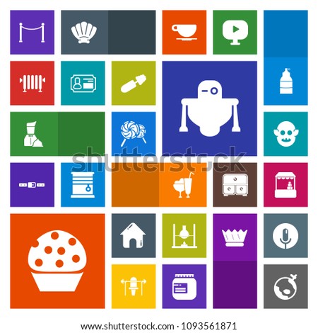Modern, simple, colorful vector icon set with food, sweet, world, lollipop, alien, ufo, business, travel, real, chemistry, monster, hot, science, futuristic, android, space, flight, cyborg, cake icons