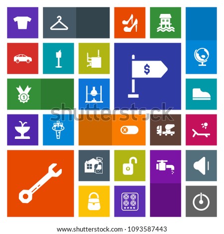 Modern, simple, colorful vector icon set with deactivate, bottle, table, footwear, chemistry, left, restaurant, spanner, award, sunny, location, move, office, summer, science, tool, protection icons
