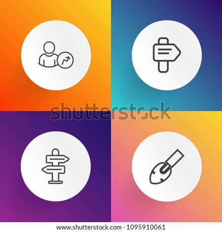 Modern, simple vector icon set on gradient backgrounds with arrow, white, building, information, hammer, diagram, construction, equipment, data, guide, pointer, business, directional, work, sign icons