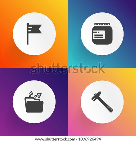 Modern, simple vector icon set on gradient backgrounds with work, country, flag, equipment, sweet, toolbox, document, nation, drill, music, food, wrench, tool, pliers, format, web, white, sign icons