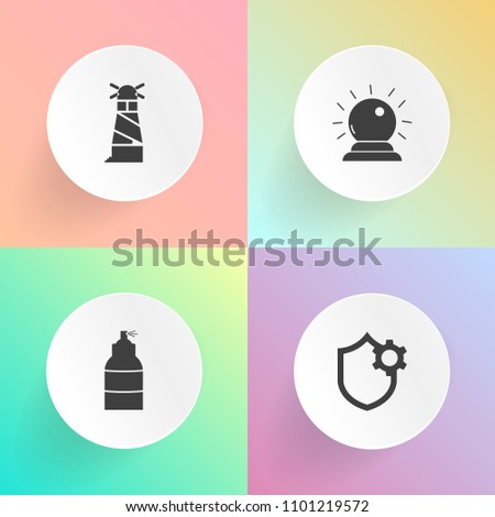 Modern, simple vector icon set on gradient backgrounds with wizard, beacon, navigation, house, paint, key, sprayer, light, internet, witchcraft, security, nautical, phone, black, setting, can icons